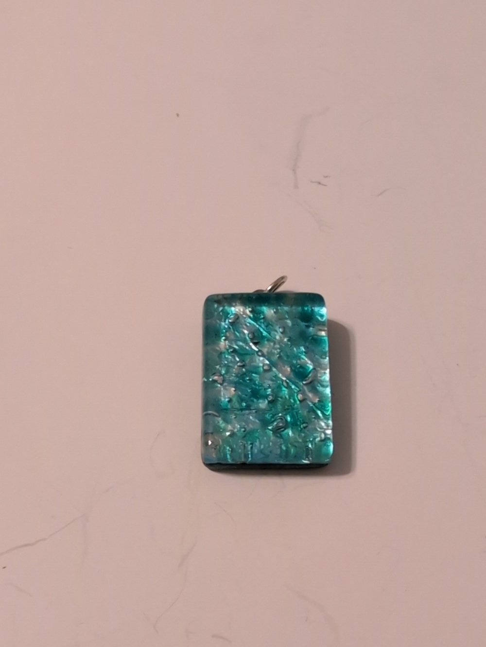 Murano Teal Glass Rectangle Pendant Necklace